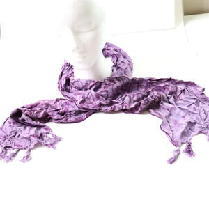 Purple Tie Dye Fringe Rectangle Scarf Hawaiian Rayon Island Fairy Handmade Artsy